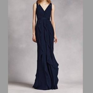 Vera Wang White navy ruffled bridesmaids dress - women 4 (no belt)